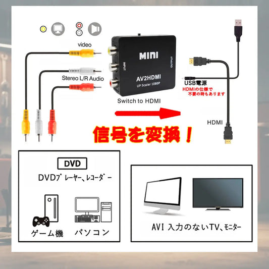 rcaからhdmi 変換 AVI-HDMI変換器 AVI変換 HDMI変換 コンポジット HDMI 映像・音声に対応 ビデオテープ 爆買