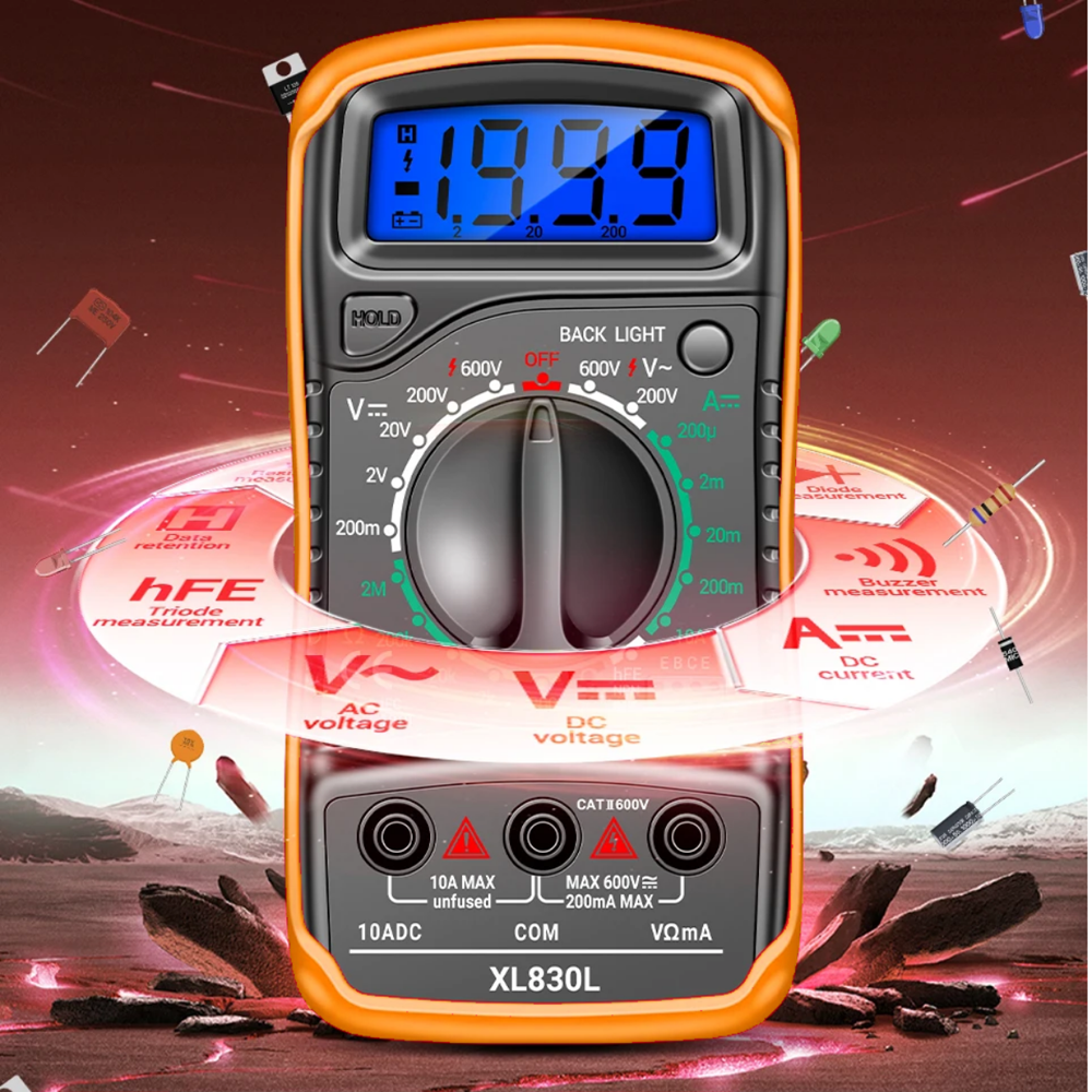 ANENG XL830L デジタルテスター 初心者向け AC/DC測定 電圧 電流 抵抗 導通 ブザー バックライト
