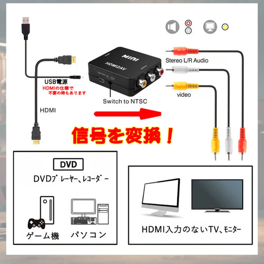 hdmiからrca 変換 HDMI-AVI変換器 rca コンポジット HDMI 映像・音声に対応 ビデオテープ 爆買