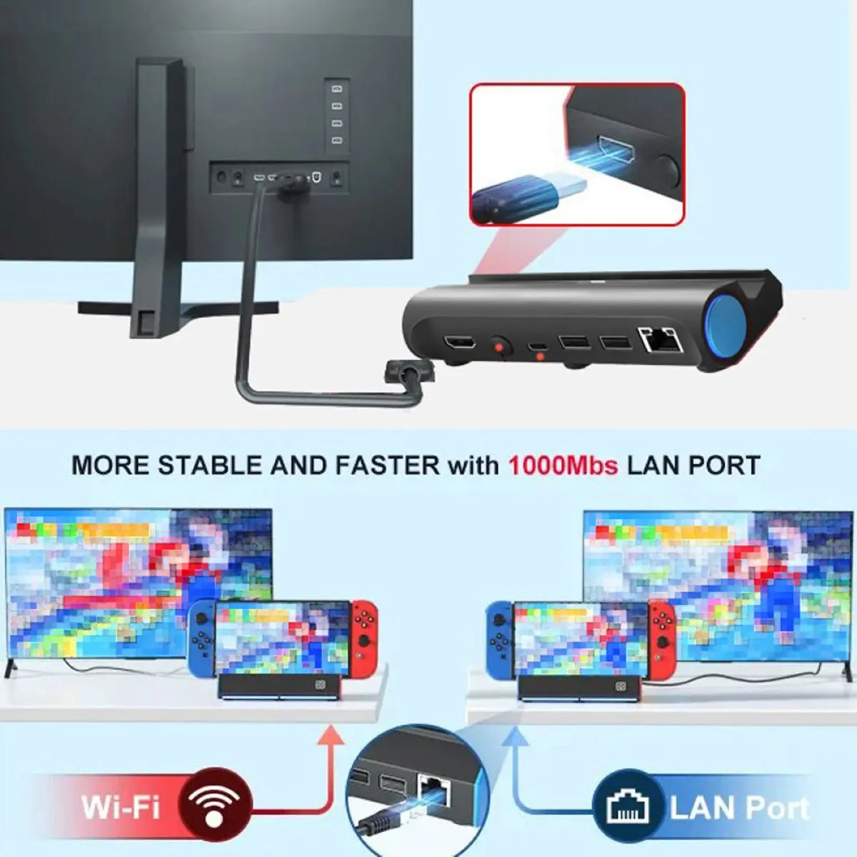 Switch ドック HDMI 変換 TV出力 USB 増設 ケーブル スタンド 充電 有線LAN Nintendo ニンテンドー スイッチ