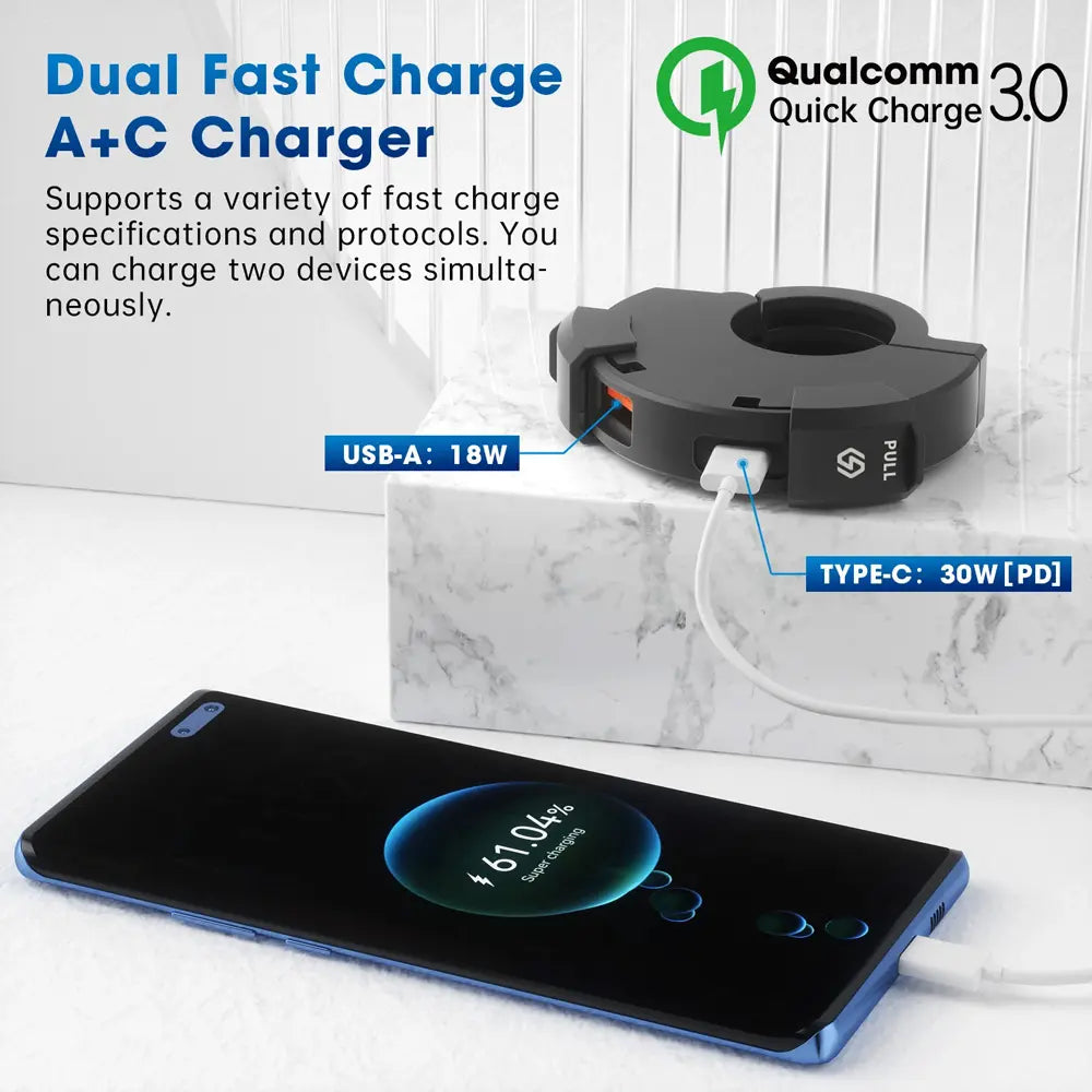 バイク usb 電源 ハンドル マウント 防水 18W+30W usb-c usb-a qc3 薄型 邪魔にならない ケーブル付 ヒューズ 2口 大容量 usb電源 爆買
