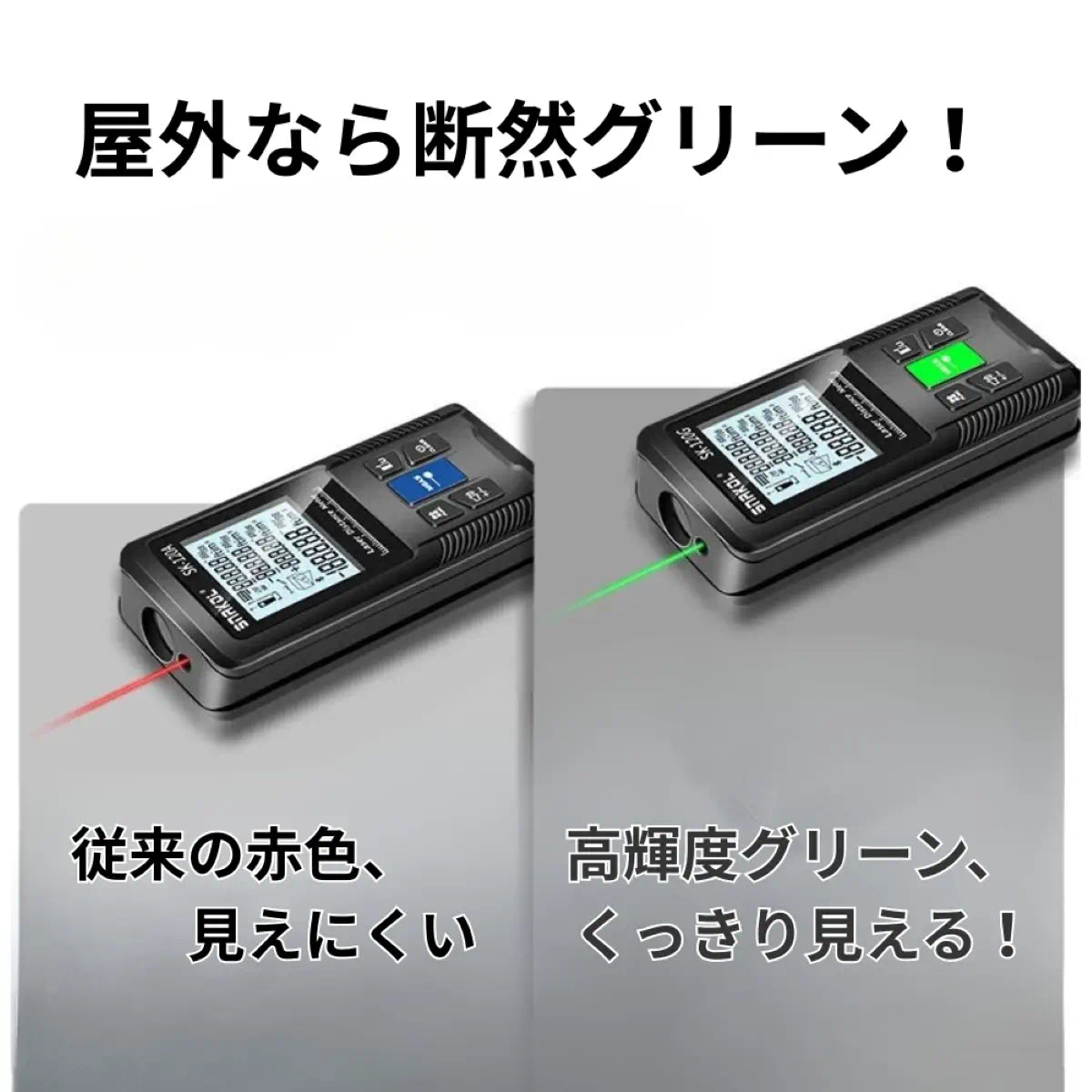 プロ仕様 グリーンレーザー距離計 50m高精度 SK-50G 日本語取説・乾電池式 (面積/体積/ピタゴラス/DIY/建築/引越し) 防塵防水 IP54 DIY 建築 引越し 爆買