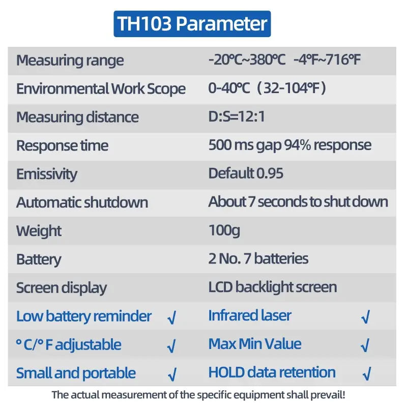 ANENG TH103 非接触 赤外線温度計 -20℃～380℃ 高精度 レーザー温度ガン 爆買